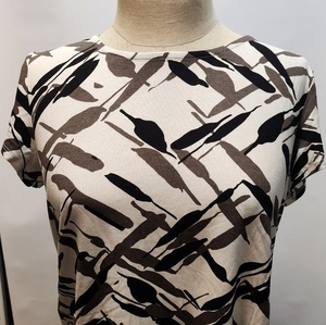 Alfani Short Sleeve‎ Petite Medium White Black Brown Pattern Shirt
